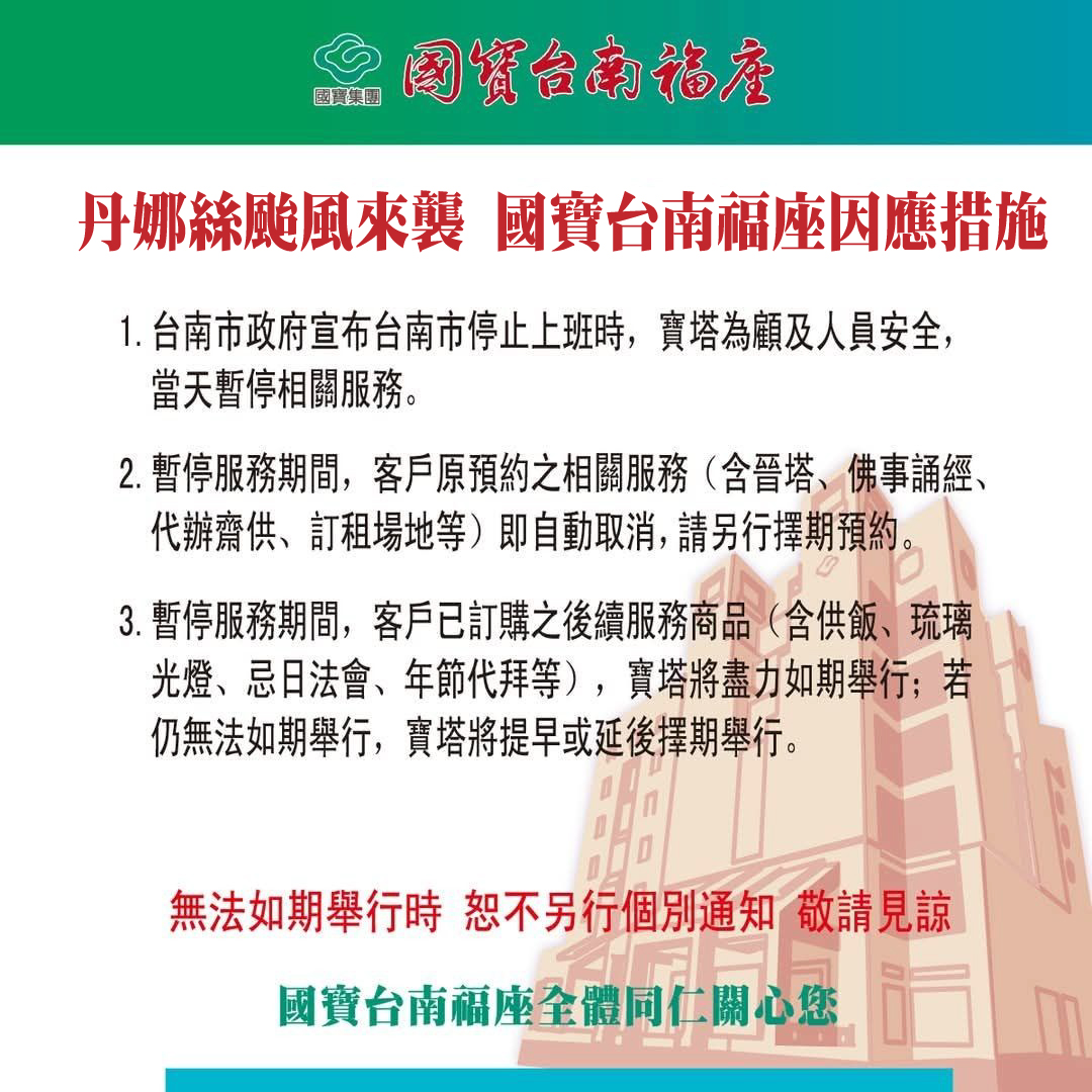 丹娜絲颱風來襲 國寶台南福座因應措施